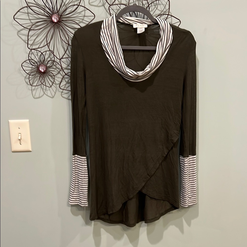 Striped Cowl Neck Sweater - Black and White
